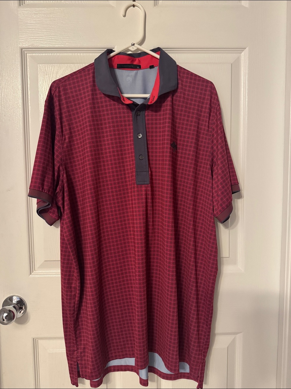 Greyson shirtsleeve Men's Maroon Polo with Gray Trim size XL